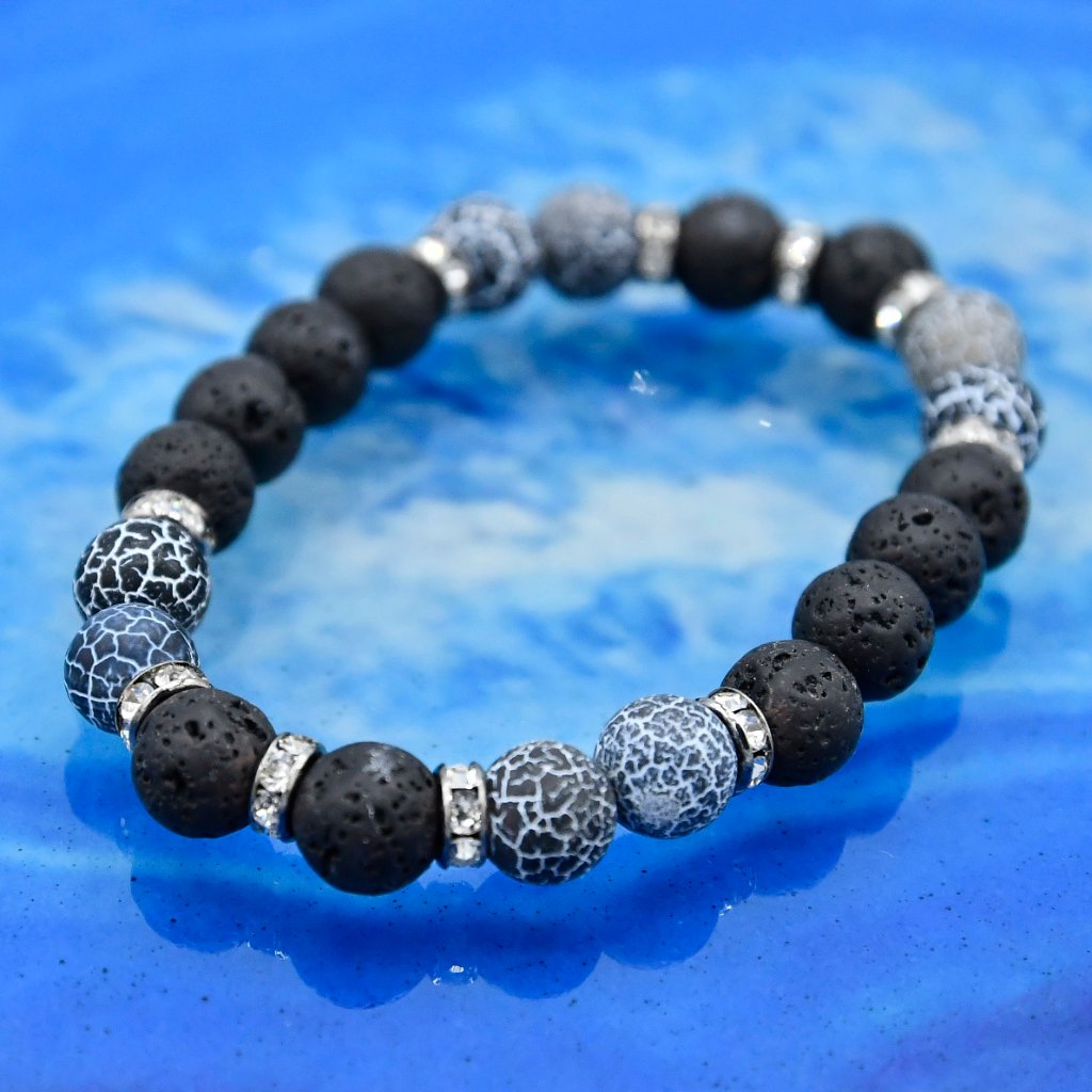 Ooak Black White Lava Rock Stretch Bracelet 25$